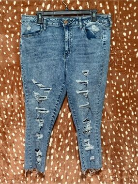 SO Women's Ripped Mid-Blue High-Rise Jeggings
